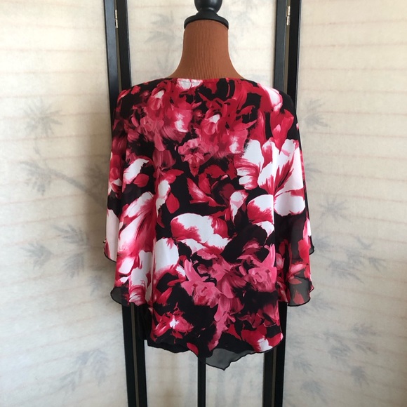 AB Studio Shear Floral 3/4 Length Angel Sleeve Blouse w/Tank Top Women’s Size XL - Picture 4 of 16